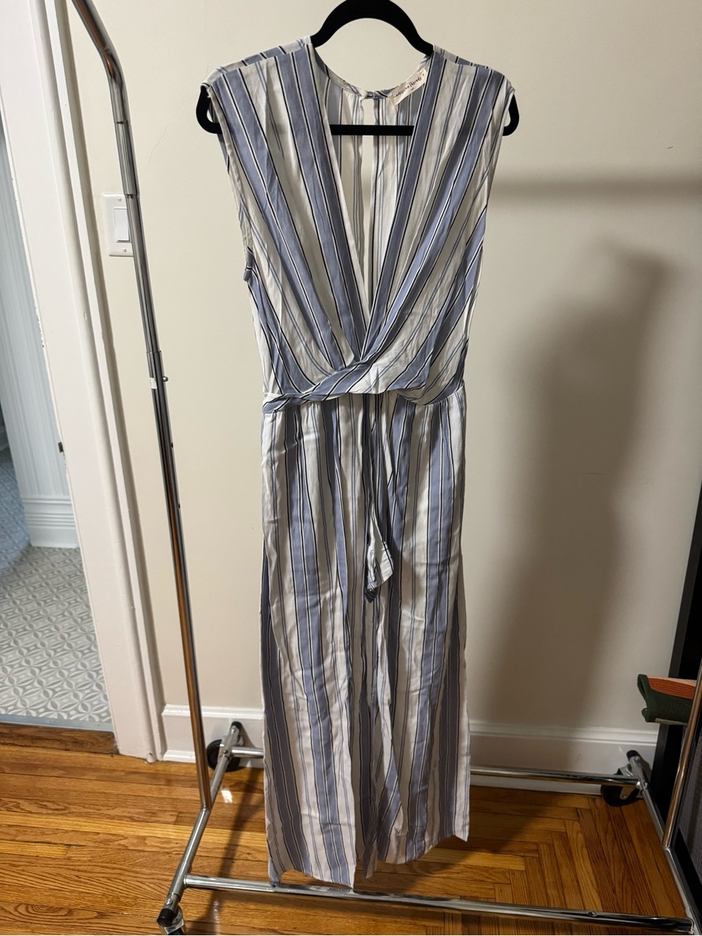 American Threads Blue and White Striped Jumpsuit